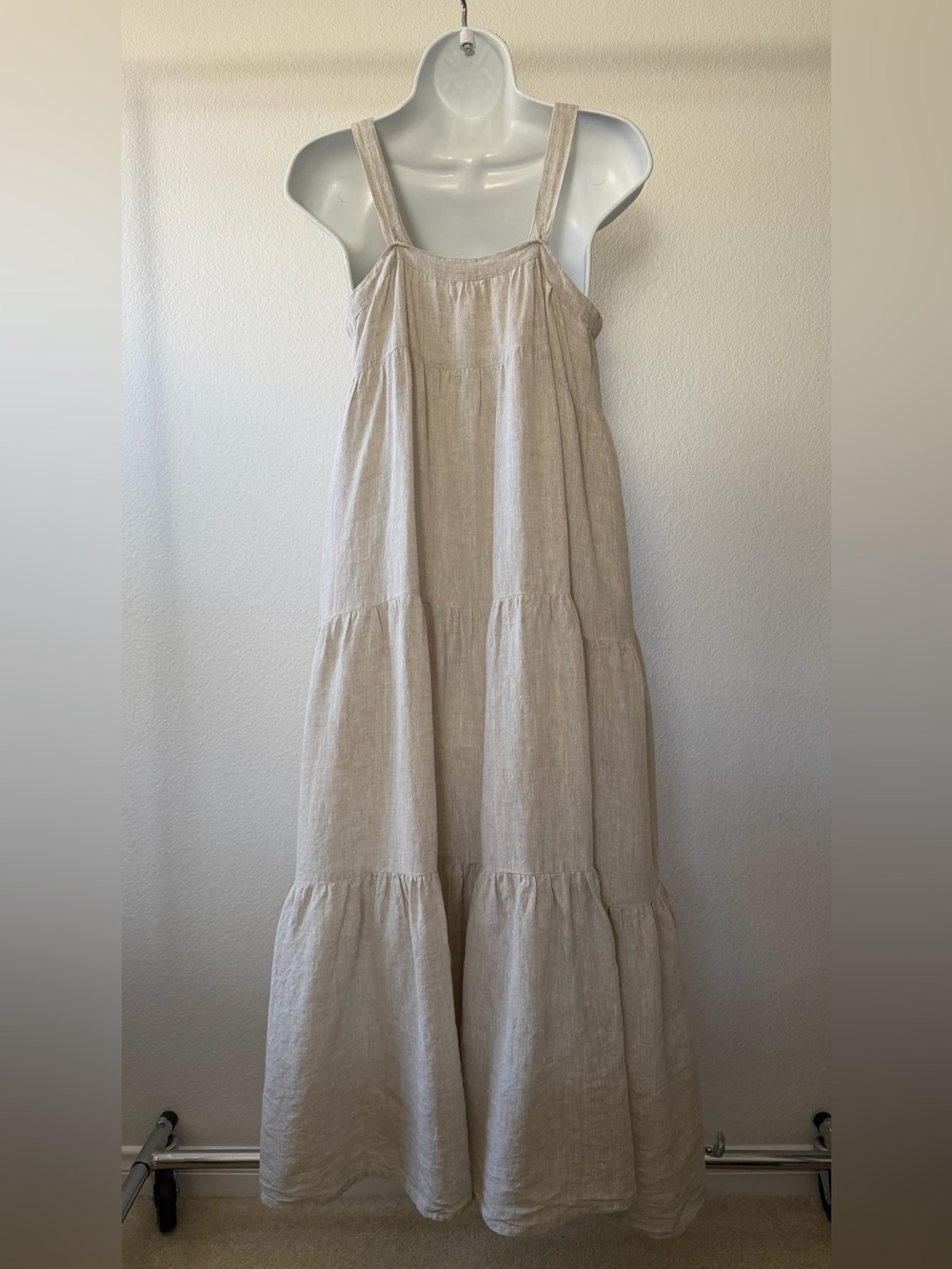 Anthropologie Laude The Label Strappy Tiered Natural Linen Maxi Dress Size XS - Picture 8 of 15